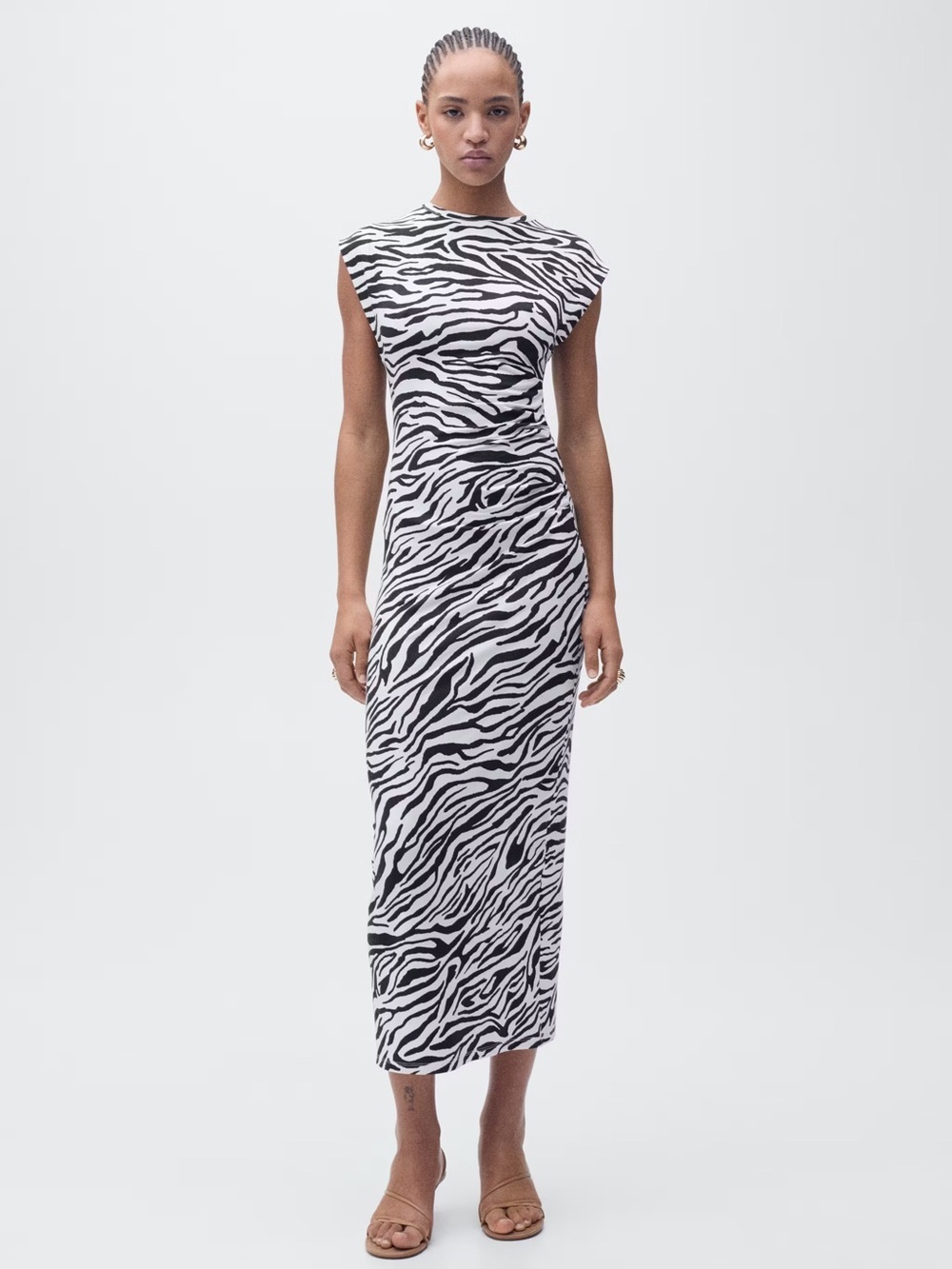 Mango Black and White Zebra-Print fitted midi dress NWT